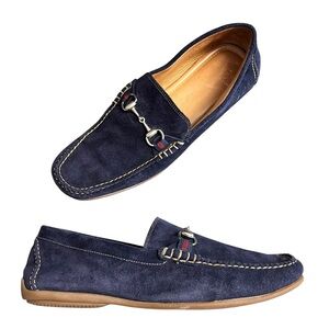 Alan Payne 10.5 Biarritz Navy Suede Loafers Men’s Bit Leather Driving Shoes Blue
